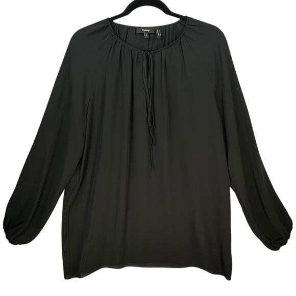 Theory Gathered Silk Blouse Top Womens Medium Sheer Keyhole Capsule Office - Picture 1 of 7